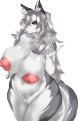 ameliemercedez anthro areola big_breasts breasts canid canid_demon canine demon female genitals grey_hair hair hellhound helluva_boss loona_(helluva_boss) mammal mythological_canine mythological_creature mythology nipples nude one_eye_obstructed pussy red_sclera solo tail thick_thighs