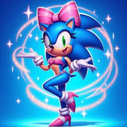 ai_generated bikini bow crossdressing femboy genderswap_(mtf) high_heels rule_63 sonic_(series) sonic_the_hedgehog sonic_the_hedgehog_(series) sonique_the_hedgehog transformation