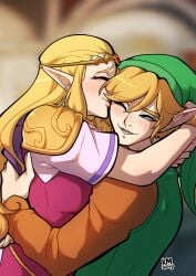 1boy 1girls blush echoes_of_wisdom female kinkymation kissing link male princess_zelda the_legend_of_zelda