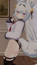 3d ass butt filian filian_(vtuber) filiannevr no_skirt one-piece_swimsuit school_uniform side_view tagme virtual_youtuber vrchat vtuber white_hair