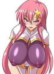 1girls anime_style bent_over big_breasts big_nipples breasts busty covered_nipples curvaceous erect_nipples female female_only gundam gundam_seed gundam_seed_destiny huge_ass huge_breasts huge_nipples konno_tohiro long_breasts meer_campbell nipple_bulge nipples pink_hair presenting purple_eyes solo thick_thighs voluptuous wide_hips