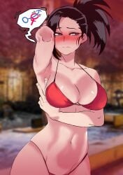 1girls armpits big_breasts bikini black_eyes black_hair blush female light-skinned_female light_skin long_hair looking_at_viewer momo_yaoyorozu mr.skull my_hero_academia pale-skinned_female pale_skin ponytail ratatatat74 third-party_edit