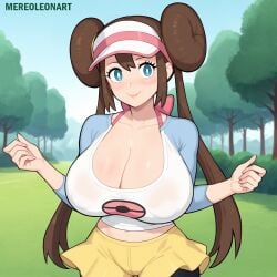 1girls breasts cleavage female game_freak hi_res huge_breasts light-skinned_female light_skin long_hair mereoleonart naughty_face nintendo pokemon pokemon_bw2 rosa_(pokemon) twin_buns twintails