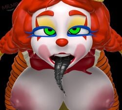 1girls 3d alternate_breast_size bedroom_eyes big_breasts bowtie braid braided_hair breasts breasts_out clown clown_girl clown_makeup female female_focus female_only five_nights_at_freddy's five_nights_at_freddy's:_secret_of_the_mimic green_eyes half-closed_eyes huge_breasts jackie_(fnaf) jackie_(mishuuyu) looking_at_viewer makeup mrmnoobp party_hat red_hair robot robot_girl robot_tongue saliva solo tagme teasing the_mimic_(fnaf) tongue tongue_out twintails watermark