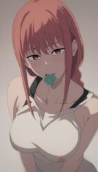 ai_generated aozoraa chainsaw_man condom condom_in_mouth makima_(chainsaw_man) pixiv red_hair