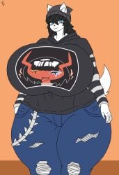 beanie big_breasts breasts female fortnite furry headwear huge_breasts it_me_dark jeans maggie_applebee meow_skulls_(cosplay) ripped_clothing ripped_pants tagme thick_thighs wide_hips