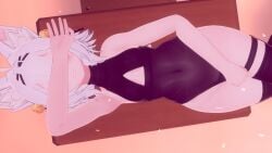 3d belly belly_button cleavage_cutout covering_crotch covering_eyes filian filian_(vtuber) filiannevr laying laying_on_back one-piece_swimsuit see-through see-through_swimsuit small_boobs small_breasts tagme virtual_youtuber vrchat vtuber white_hair