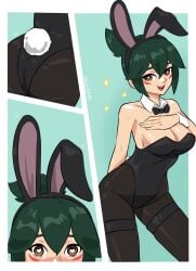 blizzard_entertainment bunny_costume bunny_suit bunnysuit green_hair kiriko_(overwatch) kiriko_kamori overwatch overwatch_2 selvish94 smiling_at_viewer yellow_sclera