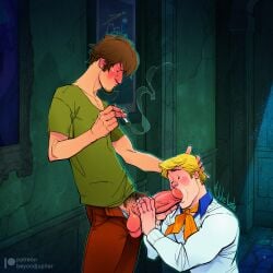 balls bara big_balls big_penis blowjob erection fred_jones gay gay_blowjob handjob hanna-barbera julio_leote male male/male male_only manly masturbation muscular_male oral oral_sex penis scooby-doo shaggy_rogers