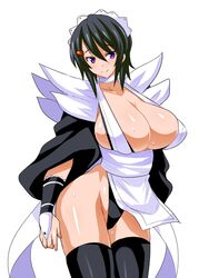 anime_style black_hair female huge_ass huge_breasts iroha konno_tohiro leotard maid samurai_shodown smile sweat thick_thighs voluptuous wide_hips