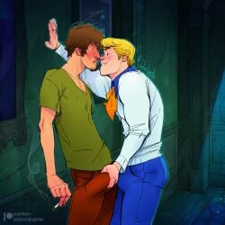 bara bulge erection_under_clothes fred_jones gay hanna-barbera julio_leote male male/male male_only manly muscular_male penis_outline scooby-doo shaggy_rogers