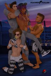 4boys arm_hold chest_hair dark-skinned_male defeated defeated_hero featherticklish human human_only leon_(pokemon) male_only one_shoe_on overconfident pokemon purple_hair smelling_shoe smelly_shoes stinky_shoes sunset tickle_fetish tickle_torture tickling tickling_armpits tickling_belly tickling_torso