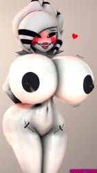 1girls 3d 3d_(artwork) ass ass_bigger_than_head big_ass big_nipples black_and_white_hair black_eyes blush breasts clown_makeup completely_nude english_text female female_only five_nights_at_freddy's fredina's_nightclub hands_behind_back heart hourglass_figure huge_ass huge_breasts marie_(cally3d) nipples nude onomatopoeia opandtsfan puppet puppet_(cally3d) puppet_(fnaf) red_heart solo stitches teasing text white_pupils