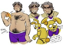 1boy bileshroom boner boner_in_pants boner_in_underwear boxers boxers_(clothing) bulge_through_clothing chubby chubby_belly dad_bod dilf five_nights_at_freddy's five_nights_at_freddy's_(film) hairy hairy_chest hairy_male old_man overweight_male penis_under_clothes reference_image reference_sheet sketch_page spring_bonnie_(fnaf) steve_raglan underwear underwear_only william_afton