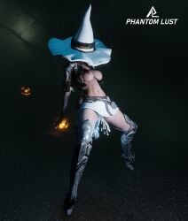 big_breasts cum floating flying_dildo halloween phantomlust the_first_descendant thick_thighs vaginal_penetration viessa_morfiel witch witch_hat