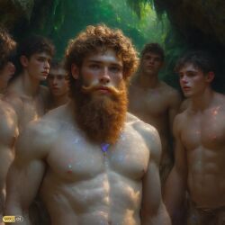 ai_generated auburn_beard auburn_hair devotees dreamy_atmosphere jewels male_only man_only muscles