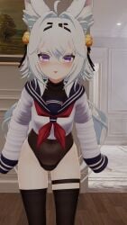 3d belly belly_button filian filian_(vtuber) filiannevr one-piece_swimsuit school_uniform see-through see-through_swimsuit tagme virtual_youtuber vrchat vtuber white_hair