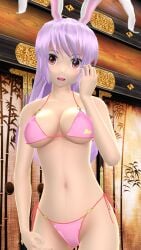 1girls 2024 3d belly_button bikini breasts cleavage hand_on_hair hati_yukkuri_mmd hips indoors interior_background jpeg kemonomimi light-skinned_female long_hair_female looking_at_viewer mmd one_arm_up open_mouth pink_bikini purple_hair_female rabbit rabbit_ears red_eyes reisen_udongein_inaba solo_female solo_focus swimsuit touhou waist