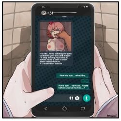 applesoda before_disaster cellphone cheating cuckold cuckolding cum_on_breasts dark-skinned_male dark_skin doki_doki_literature_club fingers_in_mouth humiliation interracial netorare ntr phone phone_screen pov sayori_(doki_doki_literature_club) text text_message