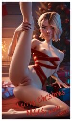 accurate_art_style ai_generated anus asymmetrical_hair blonde_hair blue_eyes christmas christmas_tree gift_wrapped gift_wrapping gwen_stacy gwen_stacy_(spider-verse) light-skinned_female marvel marvel_comics nipples nude nude_female on_model petite petite_body presenting_pussy pussy showing_off skinny slim slim_waist small_breasts spider-gwen spider-man:_across_the_spider-verse spider-man:_into_the_spider-verse spider-man_(series) tiny_breasts