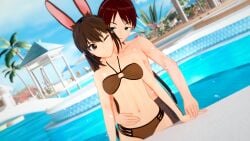 bikini brown_hair bunny_ears koikatsu oc perfect_idiot pool rwby velvet_scarlatina