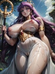 1girls ai_generated areolae athena_(saint_seiya) big_breasts fat_ass female female_focus long_hair nipples purple_hair pussy saint_seiya saori_kido shounen_jump transparent_dress visible_pussy voluptuous voluptuous_female wide_hips