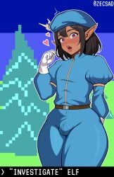 1boy black_hair blue_eyes dark-skinned_male dark_elf dark_skin elf elf_ears elf_male femboy heart-shaped_pupils king's_quest tight_clothing trap zecsad