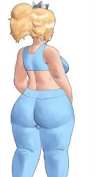 1girls ass ass_focus big_ass blonde_hair bra breasts crown earrings from_behind leggings nintendo ponytail princess_rosalina sandtraps sports_bra sportswear super_mario_bros. thick thick_ass thick_thighs