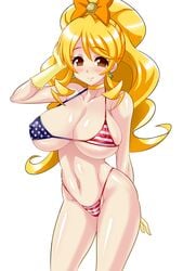 1girls american_flag american_flag_bikini anime_style bikini bow breasts cure_honey female flag_bikini huge_ass huge_breasts konno_tohiro large_breasts magical_girl oomori_yuuko precure pretty_cure stockings thick_thighs voluptuous wide_hips