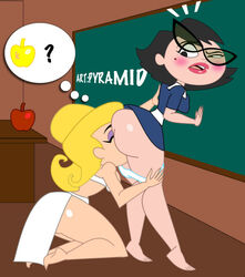 2girls apple apple_of_discord ass ass_sniffing beauty_mark big_ass big_breasts bimbo black_hair blonde_hair board breasts cartoon_network classroom cunnilingus eleanor_butterbean embarrassing eris_(billy_and_mandy) eyeshadow female food fruit glasses goddess golden_apple heels human lipstick long_hair makeup ponytail pyramid_(artist) short_hair skirt teacher the_grim_adventures_of_billy_and_mandy tied_hair yuri