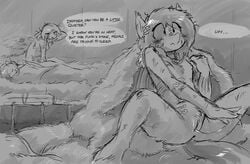 anthro anthrofied anus breasts caught dialogue english_text equine feathered_wings feathers female fluffy friendship_is_magic greyscale hair hay hay_bale horse in_heat ipomoea_(oc) mammal masturbation monochrome my_little_pony nipples nude pegasus pink_hair pony pubes pussy pussy_juice sleeping speech_bubble stealth_masturbation text the-minuscule-task tribal vulgar wings