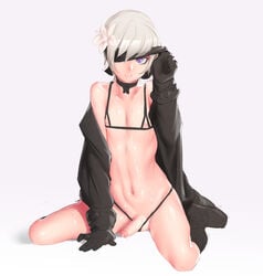 1boy androgynous balls cum erection femboy foreskin girly male male_focus male_only necrosmos nier nier:_automata penis precum silver_hair solo sweat testicles trap uncut white_background yorha_9s