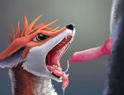 ambiguous_gender animal_genitalia anthro canine cum cum_in_mouth cum_inside cum_on_tongue duo edit erection faceless_male fangs fellatio fox fur male male/ambiguous mammal open_mouth oral orange_eyes orange_fur penis sex simple_background smoothie_(artist) solo_focus tongue vein veiny_penis