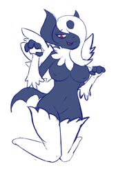 1girls 2018 absol anthro blue_skin breasts canine chest_tuft cottoncanyon digital_media_(artwork) embarrassed female female_only furry grey_hair hair hair_over_one_eye half-closed_eyes hi_res kneeling long_hair mammal mega_absol mega_evolution nintendo nipples no_pussy nude original_character partially_colored pokémon_(species) pokemon pokemon_(species) pokemon_rse pokemon_xy red_eyes sketch smile solo toony tuft video_games white_fur white_hair