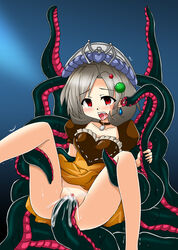 1girls blue_background blush censored dress earring gray_hair heart_clothing leg_lift legs_held_open madolche_queen_tiaramisu open_mouth petite petite_body raised_dress red_eyes royalty small_breasts small_female tears tentacle vaginal vaginal_penetration yu-gi-oh!