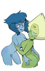 alien alien_girl alien_humanoid ass ass_grab blue_hair blue_skin blush blushmallet breasts cartoon_network completely_naked completely_nude duo female female_only gem_(species) green_hair green_skin humanoid lapidot lapis_lazuli_(steven_universe) lesbian lesbians looking_back nipples nude nude_female peridot_(steven_universe) pussy steven_universe tongue vagina yellow_hair yuri