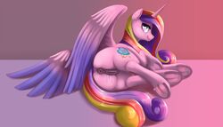 <3_eyes 2017 alicorn anatomically_correct anatomically_correct_pussy animal_genitalia animal_pussy anus ass cutie_mark datflank equine equine_pussy female feral friendship_is_magic hair heart horn looking_at_viewer mammal multicolored_hair my_little_pony princess_cadance_(mlp) pussy pussy_juice solo wings