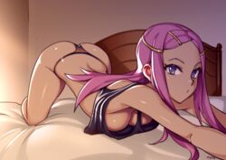 anemone_(eureka_seven) bed breasts cleavage eureka_seven eureka_seven_(series) female female_only looking_at_viewer optionaltypo panties pink_hair solo thong