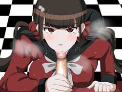 1boy censored clothed_female_nude_male danganronpa female geafcart harukawa_maki looking_at_viewer momota_kaito mosaic_censoring new_danganronpa_v3 penis straight_hair