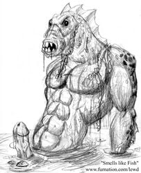 anthro erection fish lewd_(artist) male_only marine monster muscular penis teeth water wet