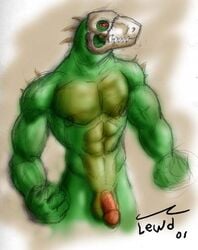 2001 anthro flaccid lewd_(artist) male_only muscular nude penis scalie scar sketch skull