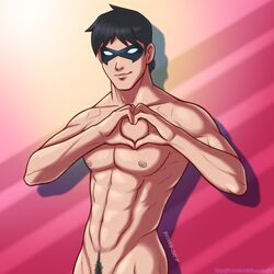 abs batman_(series) dc dc_comics dick_grayson happy_trail kv1nn4 male male_only nightwing pubic_hair solo