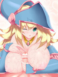 1boy 1girls blonde_hair breasts calcio censored costume cum cum_on_body cum_on_breasts cum_on_clothes cum_on_hair cum_on_upper_body dark_magician_girl duel_monster facial female green_eyes hat highres jewelry large_breasts light-skinned_female light-skinned_male light_skin long_hair magic_user magic_user_outfit magical_girl magician male necklace nipples paizuri penis pentacle wizard_hat yu-gi-oh! yu-gi-oh!_duel_monsters