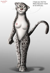 anthro breasts clitoris darthmaul1999 dialogue disney fabienne_growley feline female flat_chest humor leopard mammal nipples nude pussy snow_leopard text walking zootopia