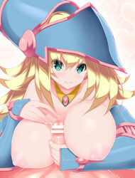 1boy 1girls blonde breasts calcio censored costume dark_magician_girl duel_monster female green_eyes hat high_resolution jewelry large_breasts light-skinned_female light-skinned_male light_skin long_hair magic_user magic_user_outfit magical_girl magician male necklace nipples paizuri penis pentacle tagme wizard_hat yu-gi-oh! yu-gi-oh!_duel_monsters