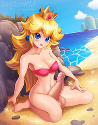 1futa balls beach blonde_hair blue_eyes bra breasts cleavage crown dickgirl erection futa_only futanari intersex looking_at_viewer mario_(series) maximumvideojustice nintendo outdoors penis princess_peach solo super_mario_bros. testicles uncensored