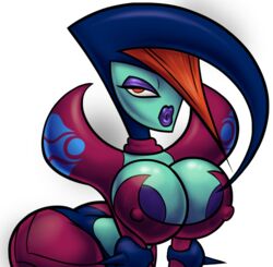 areola areola_slip big_breasts bimbo blue_skin breasts erect_nipples eyeshadow female huge_breasts large_breasts lips lipstick looking_at_viewer nipple_bulge oney_plays oracle_of_ages orange_hair purple_lipstick red_eyes solo the_legend_of_zelda veran