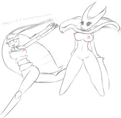 2girls ambiguous_species antennae arthropod big_breasts black_eyes blush bouncing_breasts breast breasts cactuscacti cape clothing crossover duo embarrassed embarrassed_nude_female enf english_text eyelashes female female_only glowing_eyes hollow_knight hornet_(hollow_knight) insect long_legs melee_weapon mind_control monochrome nintendo nipples nude open_mouth open_smile pheromosa pink_areola pink_eyes pink_nipples pokemon pokemon_(species) pokemon_sm pussy running shocked smile streaking text video_games weapon