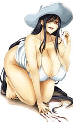 1girls all_fours barefoot black_hair breasts cleavage collarbone creepy curvy dress feet female full_body hasshaku-sama hat huge_breasts japanese_mythology long_fingernails long_hair looking_at_viewer mature milf nail_polish open_mouth original red_eyes simple_background skirt skirt_around_belly smile solo summer sundress thick_thighs thighs toenail_polish tongue tongue_out very_long_hair white_background wide_hips yamada_naoko_(hideko1227)