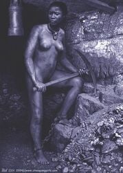 ankle_cuffs barefoot bondage breasts chains coal collar cuffs female femsub forced_labor hard_labor labor mine mining nude pickaxe shackles slave slave_labor tibool